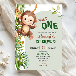 Convites Macaco Verde Aniversário de Um Safari Selvagem Pri