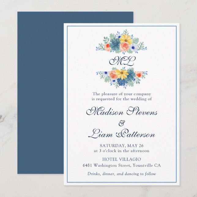 Convites Macarão Bonito Suculento Floral Elegante Monograma (Frente/Verso)