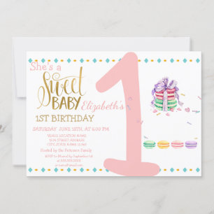 Convites Macarons Doces Bebê Listras Aniversário