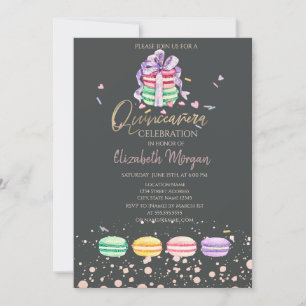 Convites Macarons Pontos de Confetes Quinceañera