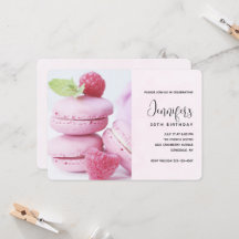 Macarons Rosa com Aniversário de Frambosas Vermelh