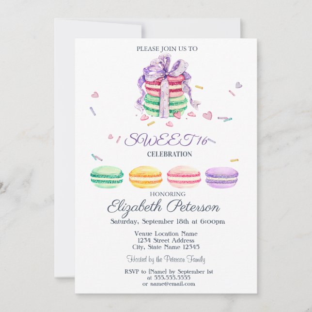 Convites Macarons Zigue-Zague Franceses Doce 16 (Frente)
