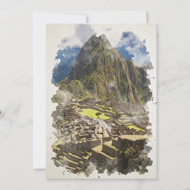 Convites Machu Picchu Peru Watercolor Art (Frente)