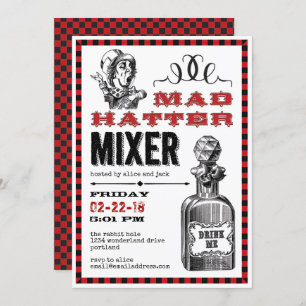 Convites Mad Hatter Mixer Party on White