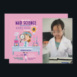 Convites Mad Science Experimental Girls Pink<br><div class="desc">Convite à Experiência de Festas de aniversário Científica Louca. Traseiro incluído.</div>