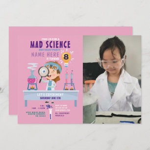 Convites Mad Science Experimental Girls Pink