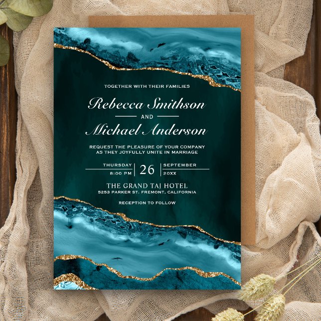 Convites Madalena de Ágata Azul e Dourada Casamento (Criador carregado)