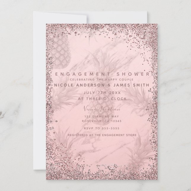Convites Madalena de Brilho em Ouro Rosa Engajamento (Frente)