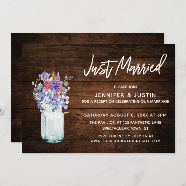 Convites Madalena de Madeira Rústica com Flores Silvestres  (Frente/Verso)