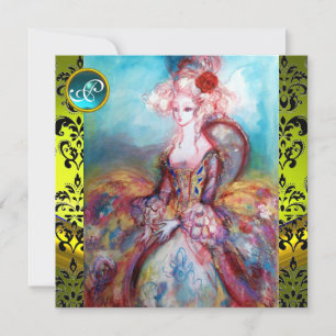 CONVITES MADAME POMPADOUR, DAMASCO AMARELO PRETO MONOGRAMA