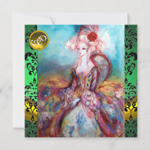 CONVITES MADAME POMPADOUR , DAMASCO PRETO VERDE MONOGRAMA