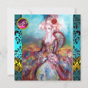 CONVITES MADAME POMPADOUR, FLORES DE DAMASCO PRETO AZULADO 