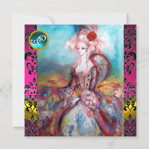 CONVITES MADAME POMPADOUR, PINK BLACK DAMASK FLOWMONOGRAM