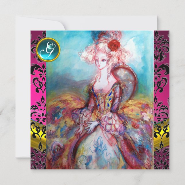 CONVITES MADAME POMPADOUR, PINK BLACK DAMASK FLOWMONOGRAM (Frente)