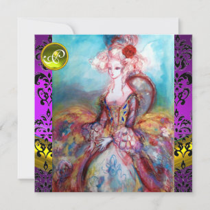 CONVITES MADAME POMPADOUR ROXO PRETO DAMASCO MONOGRAMA