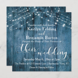 Convites Madeira Azul Rústica, Cordas Claras Brancas Casame