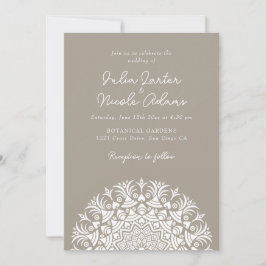 Convites Madeira Bege Taupe Abstrato Mandala Casamento