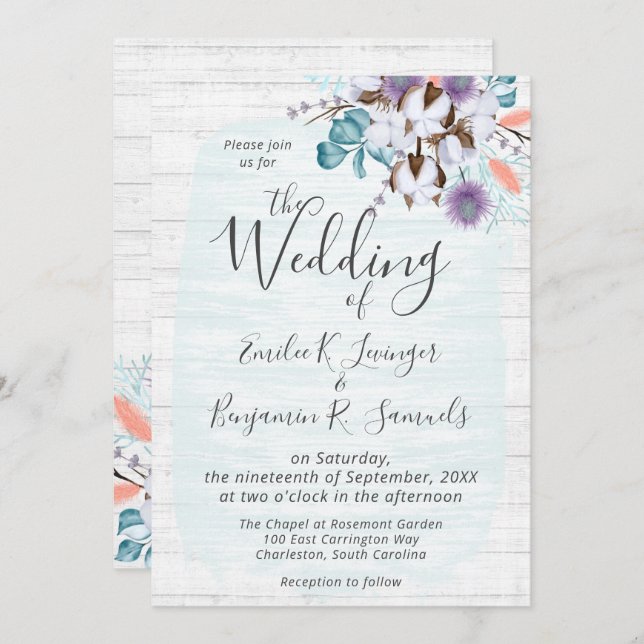 Convites Madeira Botânica Rústica De Algodão Do País Sul (Frente/Verso)