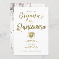 Madeira Branca Rústica Dourada 15 Quinceañera