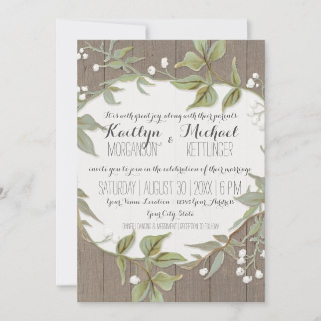 Convites Madeira Cerca de Laurel Folhagem de Folha de Folha (Frente)