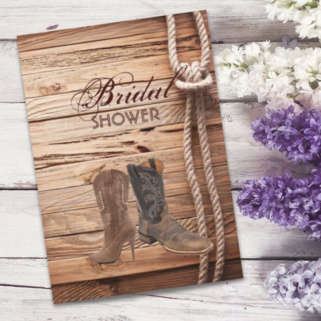 Convites madeira Cowboy Boots - chá de panela do país ocide (wood Cowboy Boots Western country bridal shower Invitation)