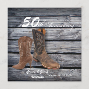 Convites madeira de celeiro cowboy Western 50º aniversário