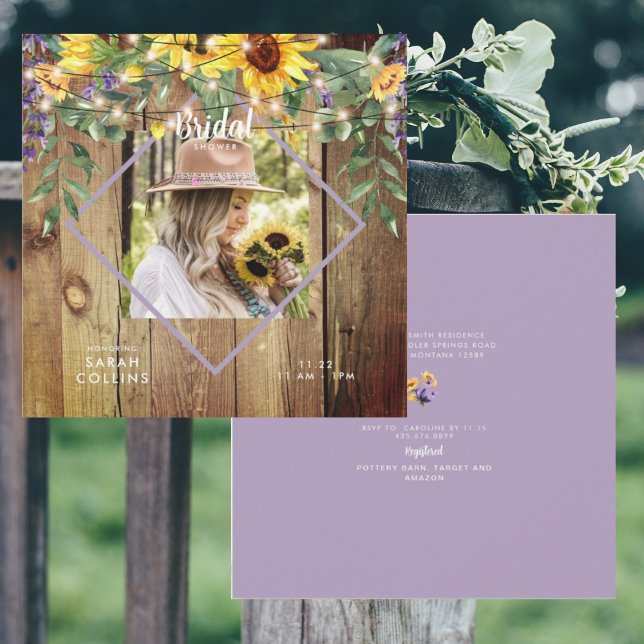 Convites Madeira de Chá de panela Rústica de Girassol (Criador carregado)