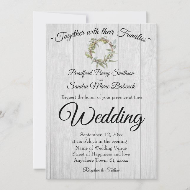 Convites Madeira de Cinza russa, Casamento Eucalyptus Wreat (Frente)