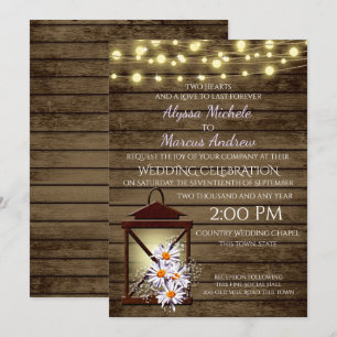 Convites Madeira e lanterna rústicas do celeiro com