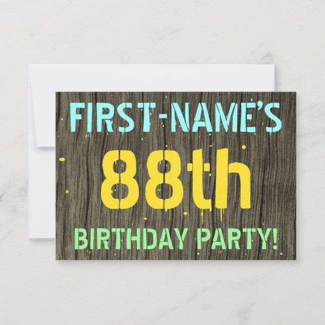Convites Madeira Falsa, Aparência de Texto Pintado, 88º Ani (Frente)