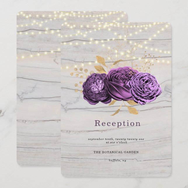 Convites Madeira Floral Roxa De Luzes De Corda (Frente/Verso)