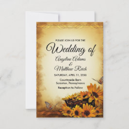 Convites Madeira marrom + Casamento russo de girassol