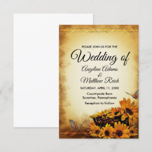 Convites Madeira marrom + Casamento russo de girassol