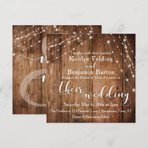 Convites Madeira marrom russa, Cordas brancas leves Casadas