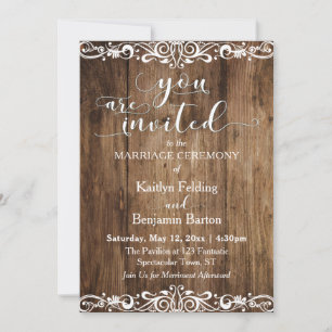 Convites Madeira Marrom rustica, Escrolagem, Casamento com