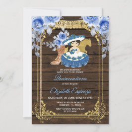 Convites Madeira Mexicana Quinceanera Blue Rosas Flores