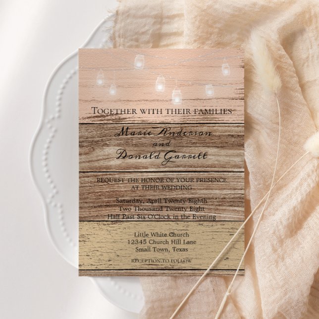 Convites Madeira rosa russa e candeeiros (Criador carregado)