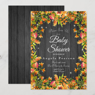 Convites Madeira russa Autumn Watercolor Floral Sparkles