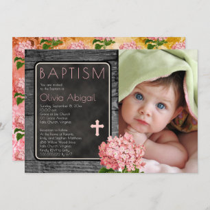 Convites Madeira russa   Batismo Fotográfico Floral Chalkbo