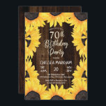 Convites Madeira russa de madeira| Festa de aniversário de<br><div class="desc">Design de madeira escura,  manchada e escura,  russa,  rodeada por belos e ensolarados girassóis de "Festa de aniversário 70".  Design composto por Holiday Hearts Design (direitos reservados).</div>