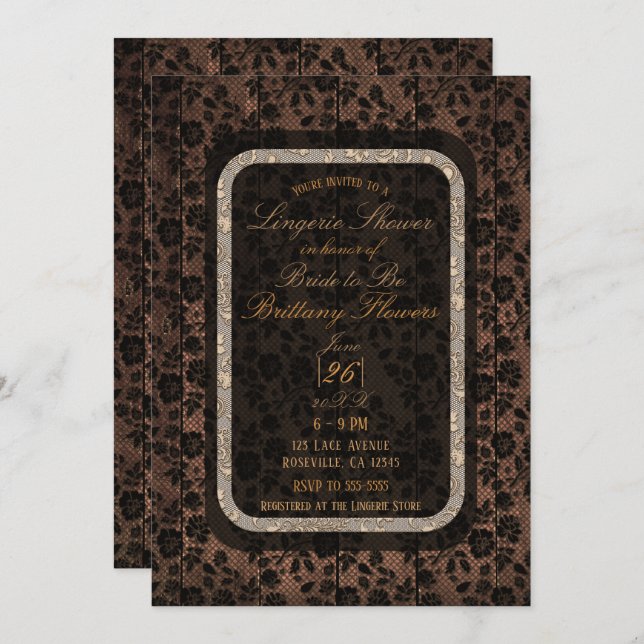 Convites Madeira russa e Lingerie de rendas florais (Frente/Verso)