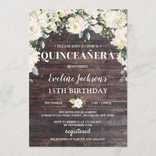 Convites Madeira russa verde floral branco boho Quinceañera