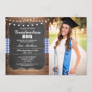 Convites Madeira rústica azul da verificação da foto do