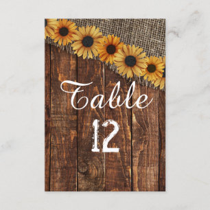 Convites Madeira Rústica Burlap Sunflower Table Number Sent