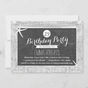 Convites Madeira Rústica Chalkboard Frame Starfish Aniversá