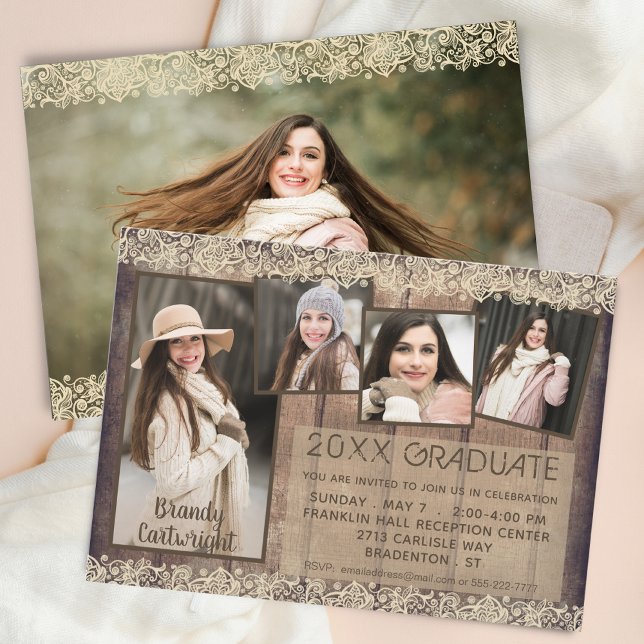 Convites Madeira Rústica Country Renda GRADUADO 5 Fotos (Criador carregado)