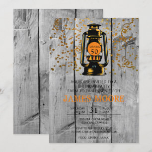 Convites Madeira Rústica de Barão e Lanterna 50ª Festa d