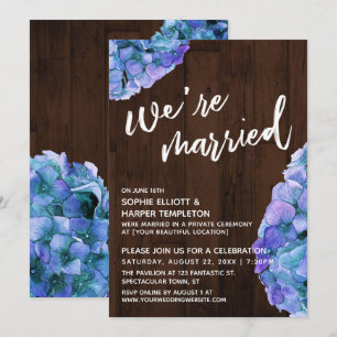 Convites Madeira Rústica e Hydrangea Azul Estamos Casados