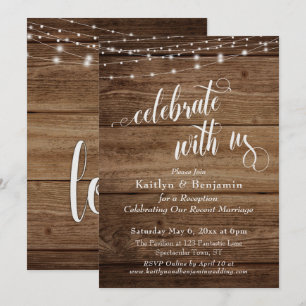 Convites Madeira Rústica e Luzes Celebre Conosco Recepção