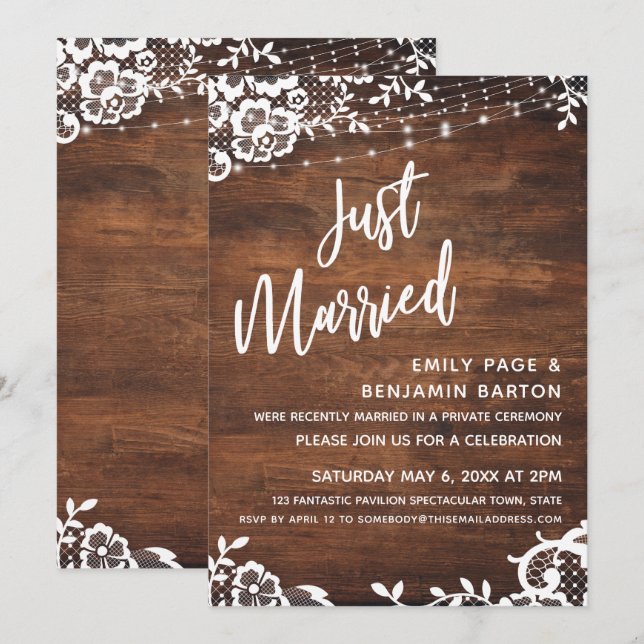 Convites Madeira Rústica, Luzes & Renda Evento Casamento Re (Frente/Verso)